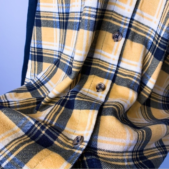 Mik Mesh Plaid Button Down Faux Sherpa Hoodie in Yellow Navy Blue Size 3XL - Picture 11 of 16